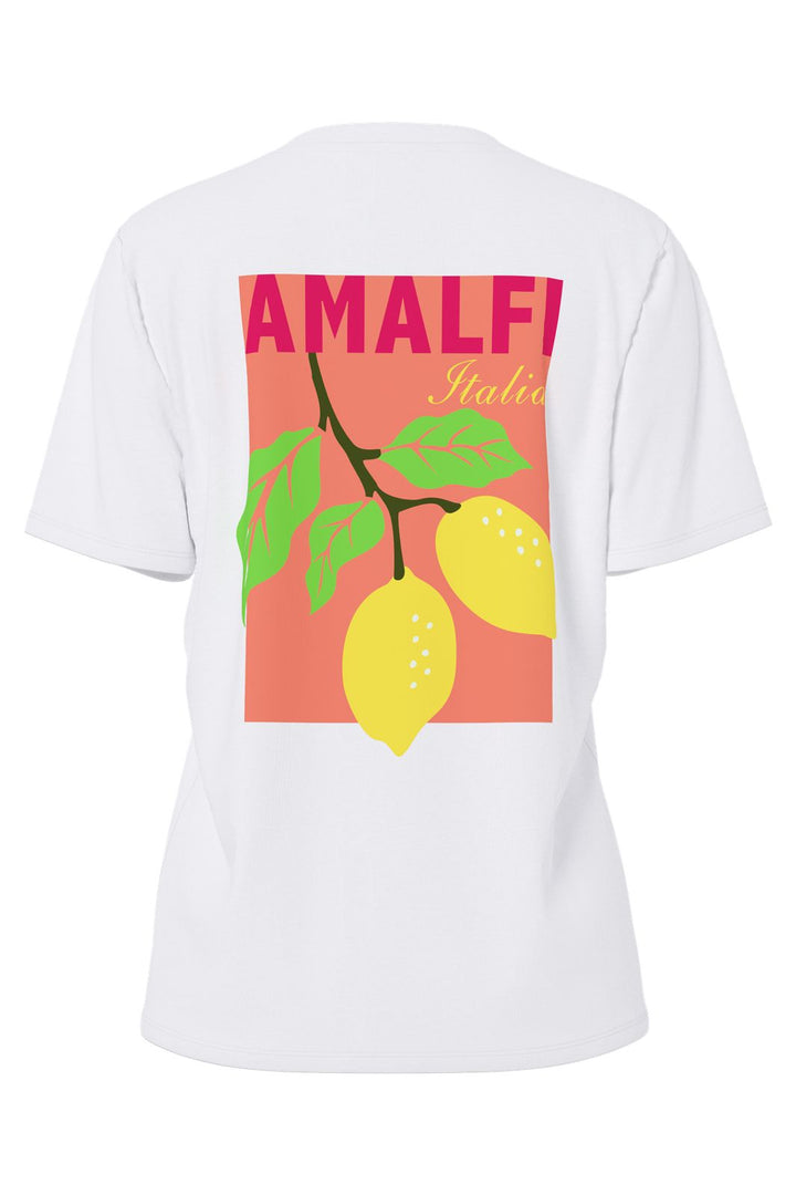 Pieces - Pcalifi Fasttrack Ss Oversize Tee - 4953935 Bright White Smal Lemon In Front- Amalfi Frint On Back