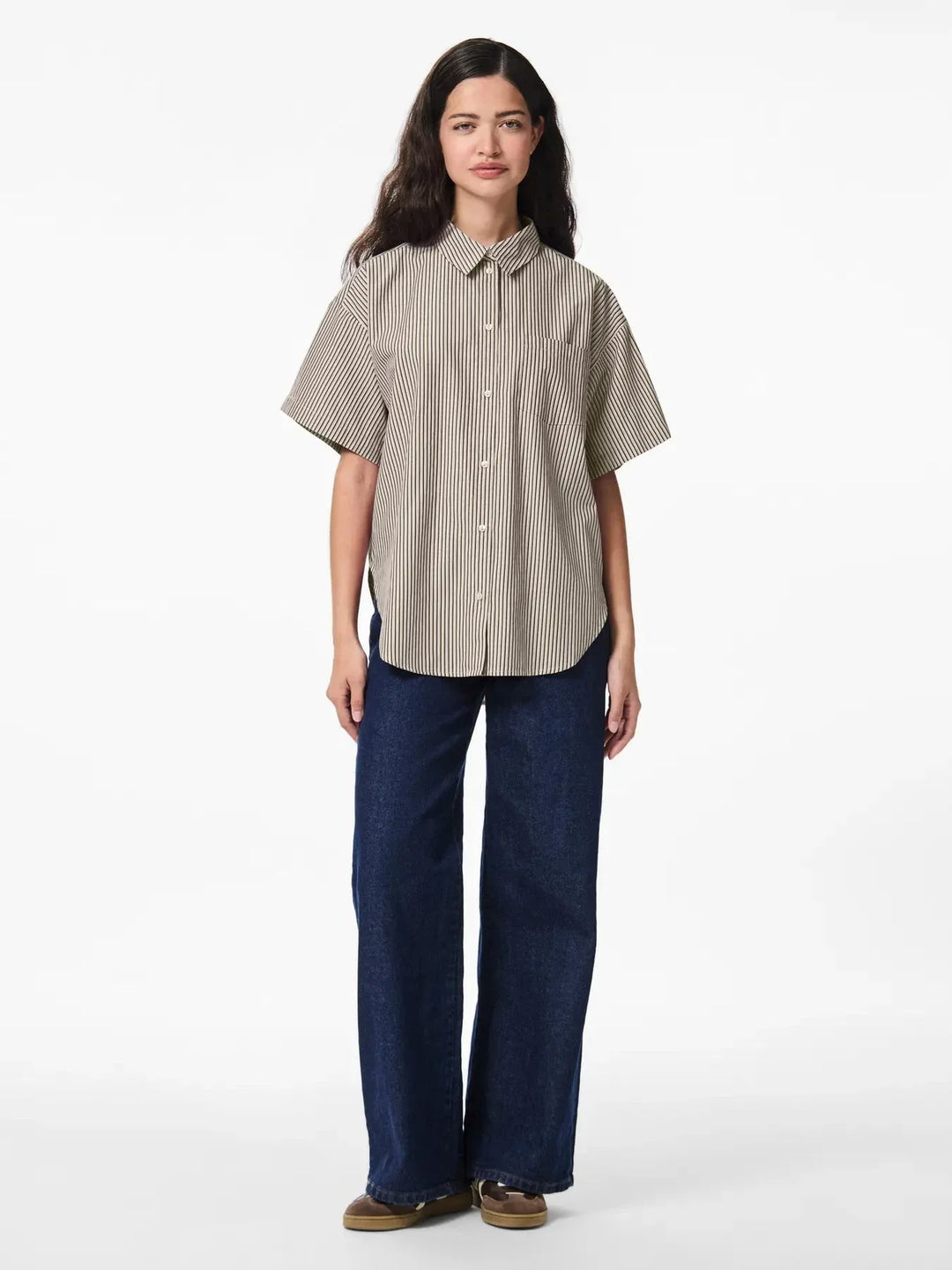 Pieces - Pcfemme Ss Loose Shirt - 4900771 Birch Delicioso Skjorter