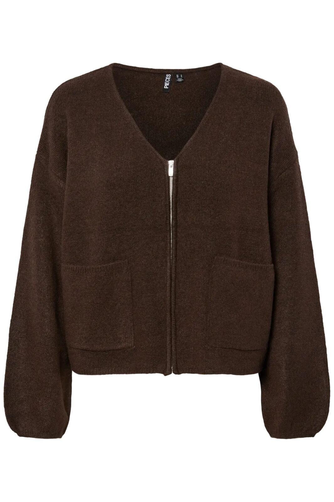 Pieces - Pcjunna Ls V-Neck Knit Cardigan - 4819445 Hot Fudge Melange Cardigans