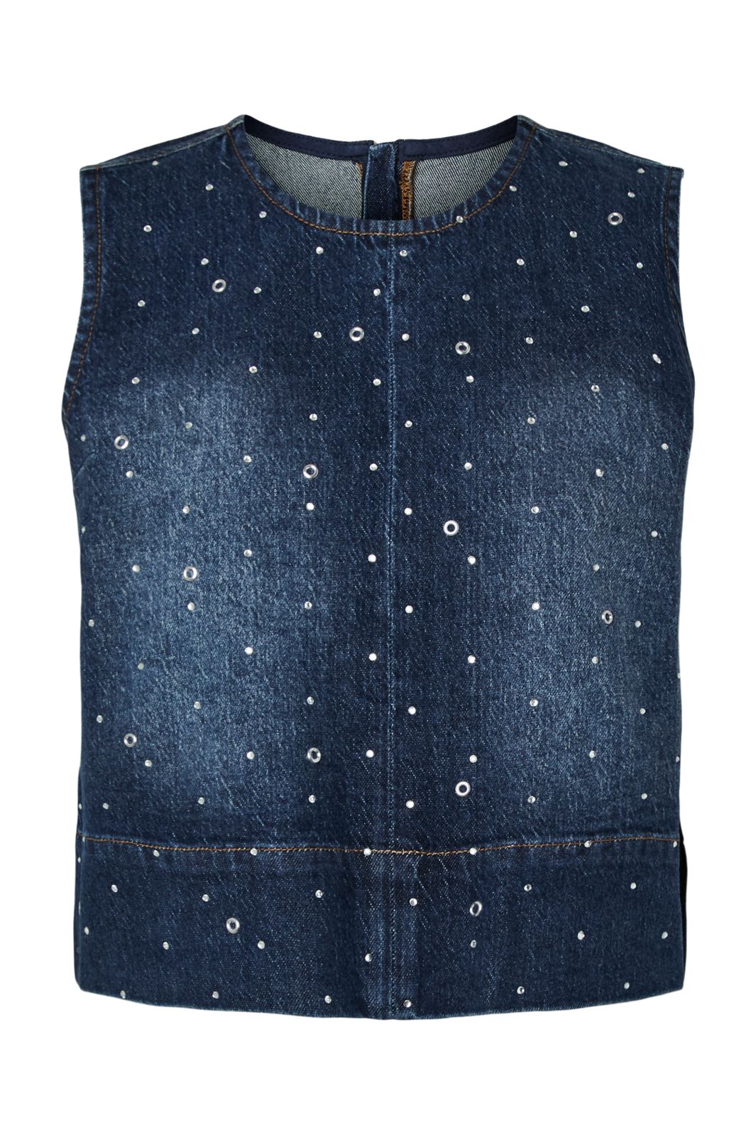 Pieces - Pcmerle Sl O-Neck Denim Top Fsy Pp - 5036181 Dark Blue Denim