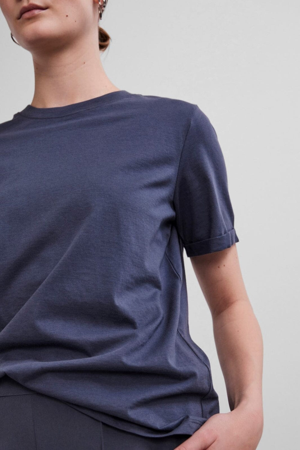 Pieces - Pcria Ss Fold Up Solid Tee - Ombre Blue T-shirts