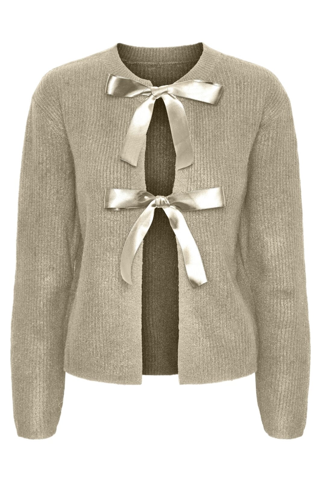 Pieces - Pcrilly Ls Reversible Bow Knit - 4674406 White Pepper Dtm Woven Bow Cardigans