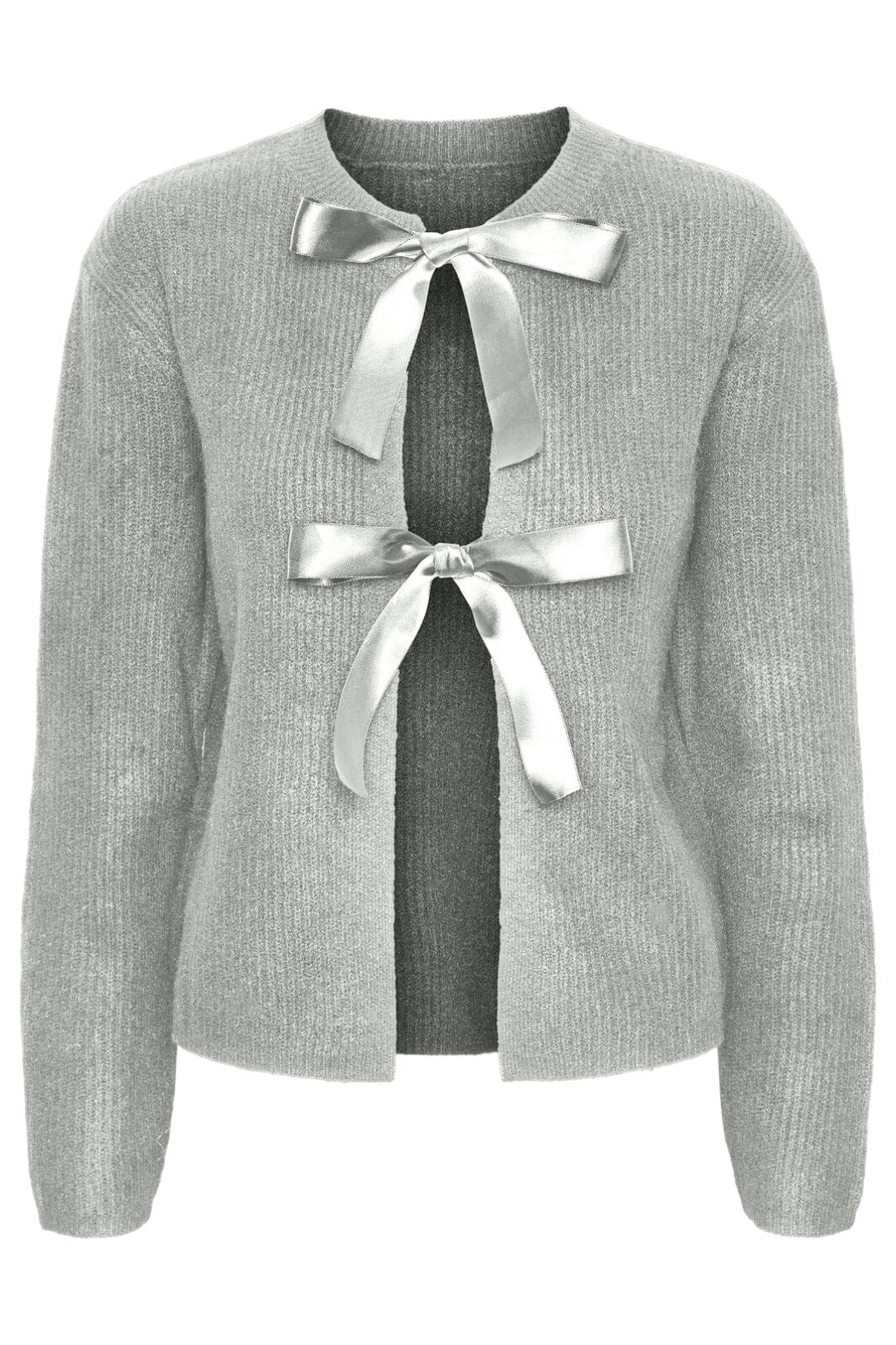 Pieces - Pcrilly Ls Reversible Bow Knit - 4674407 Light Grey Melange Dtm Woven Bow Cardigans
