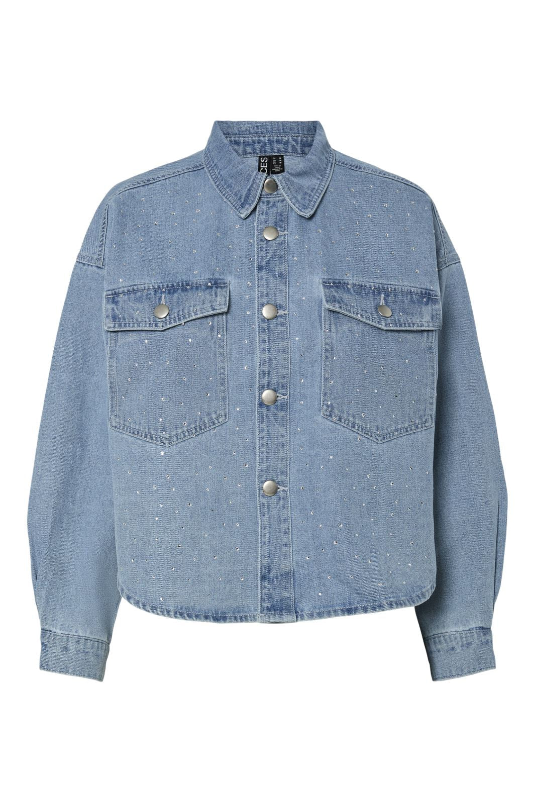 Pieces - Pctamra Rhinestone Denim Jacket - 4735167 Light Blue Denim Rhinestone