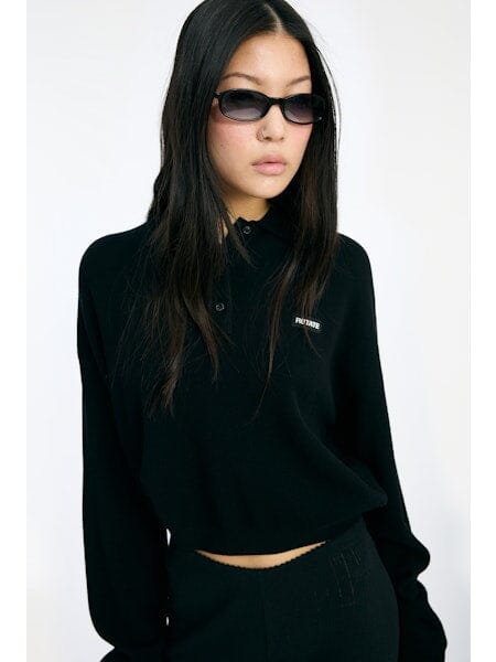 Rotate - Slinky Knit Polo 115137100 - BLACK Bluser