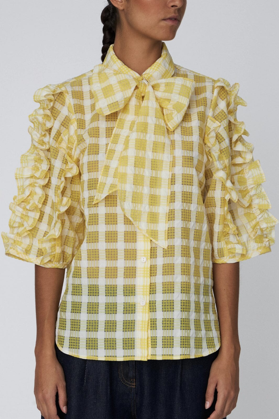 Stella Nova - Delicate Checked Frill Shirtde52-1170 - 146 Lovely Yellow