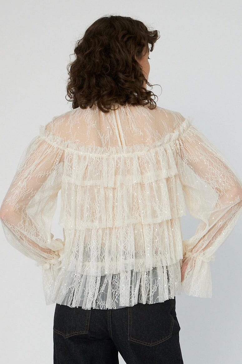 Stella Nova - Sheer Frill Lace Blousels54-2504 - 029 Creme Bluser