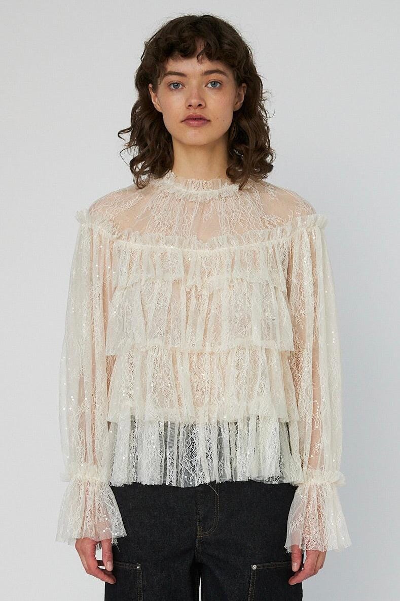 Stella Nova - Sheer Frill Lace Blousels54-2504 - 029 Creme Bluser