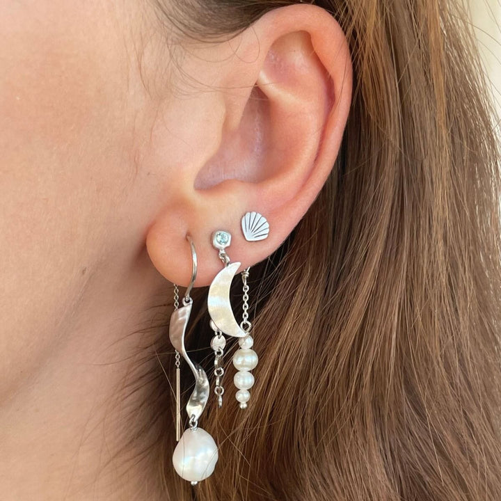 Stine A - Big Dot Bella Moon With Blue Lagune Stone - Silver - 1307-00-Blue Lagune Øreringe