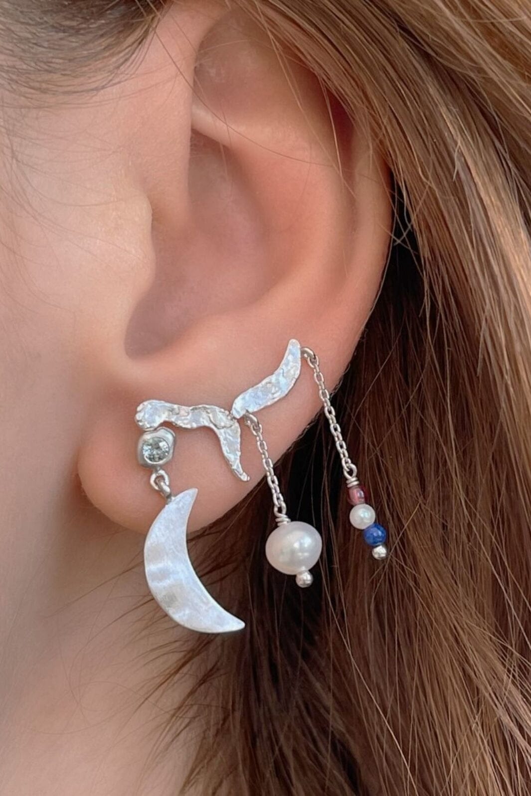 Stine A - Big Dot Bella Moon With Blue Lagune Stone - Silver - 1307-00-Blue Lagune Øreringe