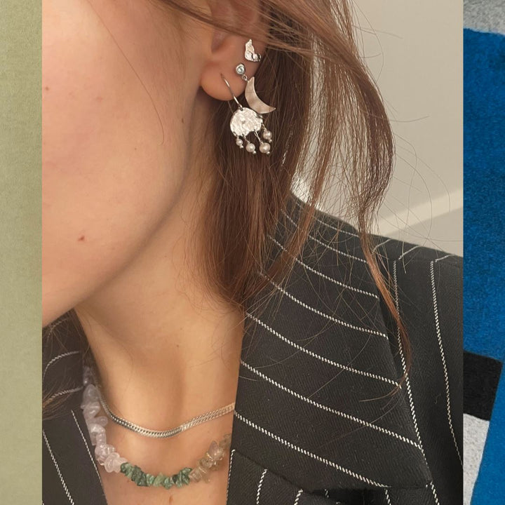 Stine A - Big Dot Bella Moon With Blue Lagune Stone - Silver - 1307-00-Blue Lagune Øreringe