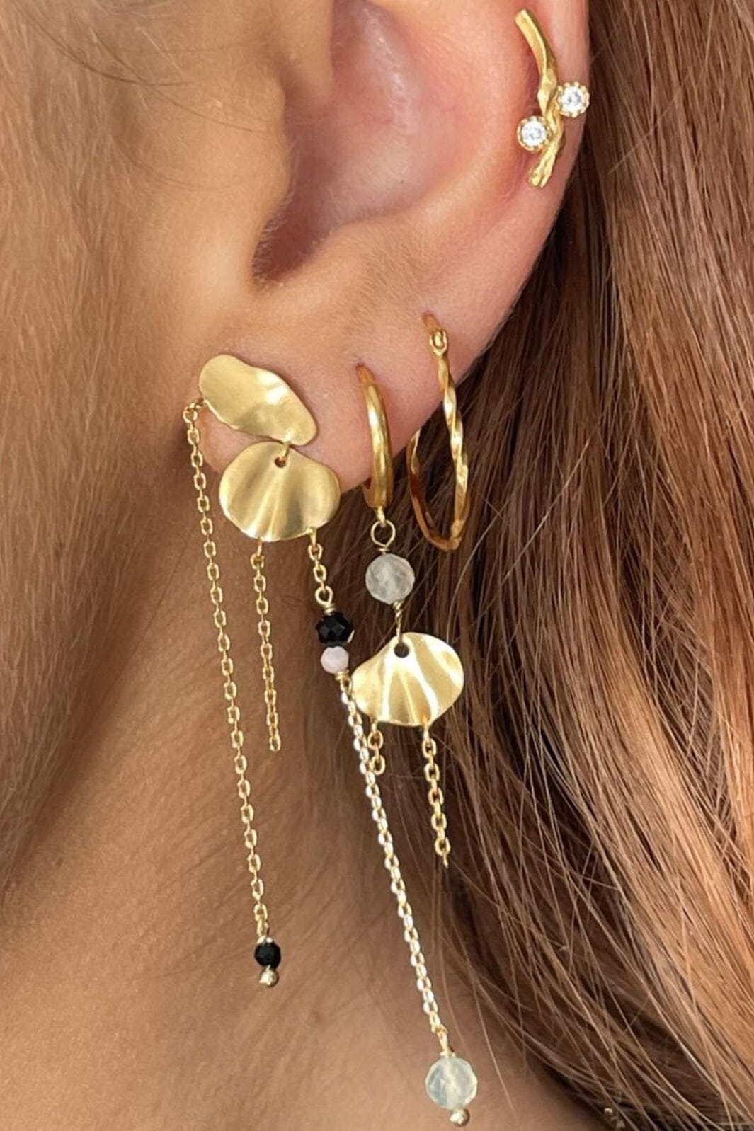 Stine A - Festive Clear Sea Earring With Chains & Stones - 1319-02-S Øreringe