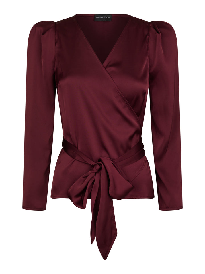Valentin Studio - Josie Solid Satin Blouse 167298 - 162 - Bordeaux Bluser