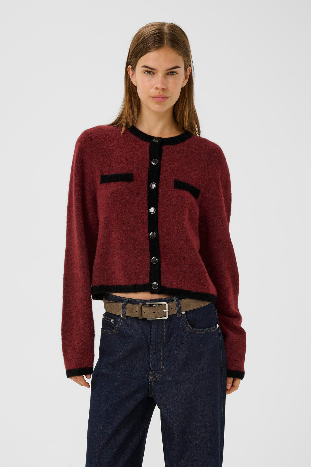 Gestuz - Gzalpha Ls Contrast Cardigan 10910459 - 108773 - Blood Red Melange/Black