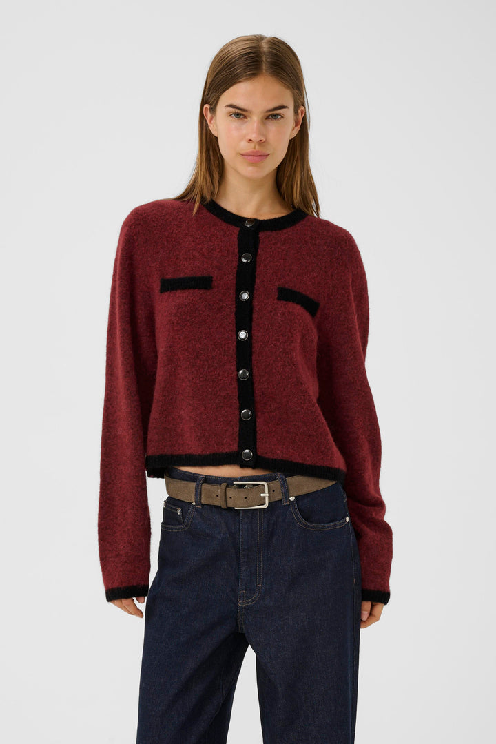 Gestuz - Gzalpha Ls Contrast Cardigan 10910459 - 108773 - Blood Red Melange/Black