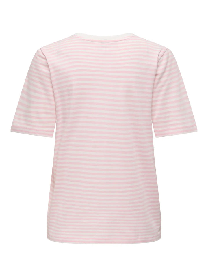 Only - Onlhappy Life S/S Emb Top - 5030048 Cloud Dancer Romance Rose + Cherry
