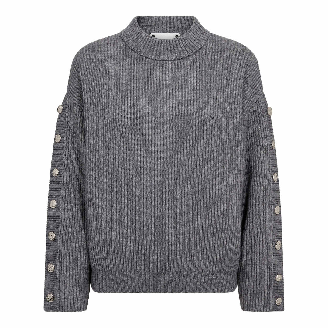 Co´Couture - Rowcc Button Sleeve Knit 500544 - 65006 - Grey Melange