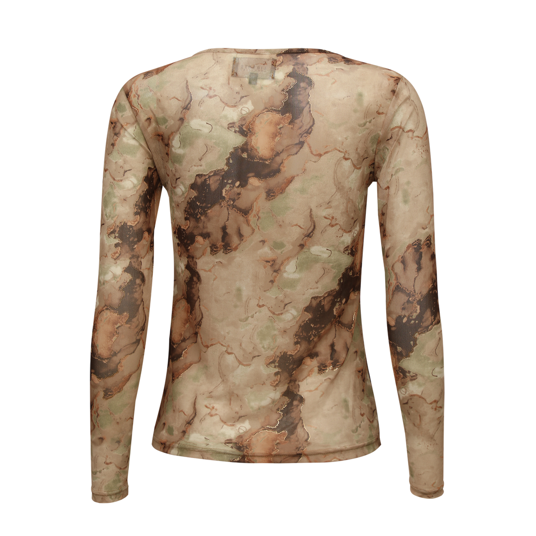 Liberte - Mesh-Ls-Tshirt 22065 - Brown Gold Marble