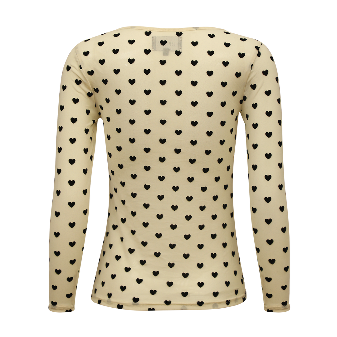 Liberte - Mesh-Ls-Tshirt 22065 - Ivory Black Flock Heart