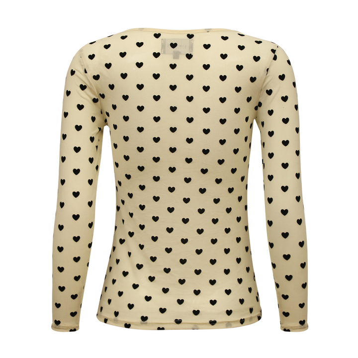 Liberte - Mesh-Ls-Tshirt 22065 - Ivory Black Flock Heart