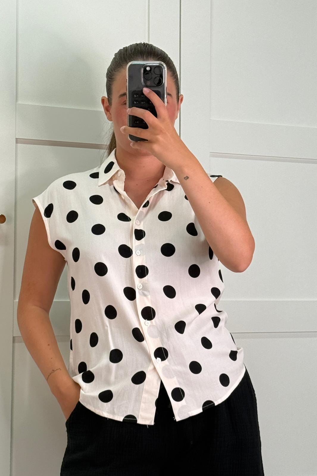 A-bee - Cleo Polka Dot Blouse - Beige Bluser 