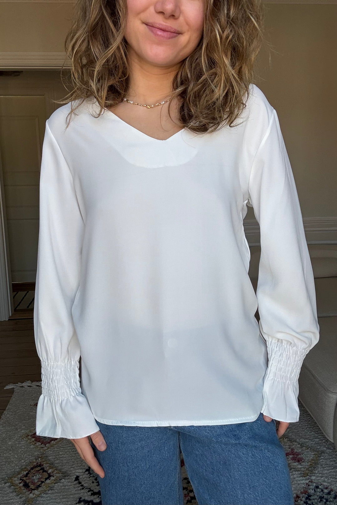 A-bee - Longe Sleeve Top - White Bluser 