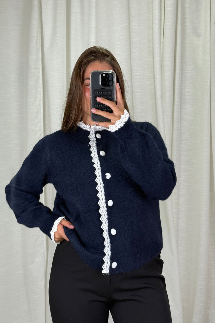 A-bee - Nicolina Knit sweater - Navy Strikbluser 