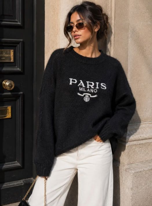 A-Bee - Ottilia Knit - Black Strikbluser 