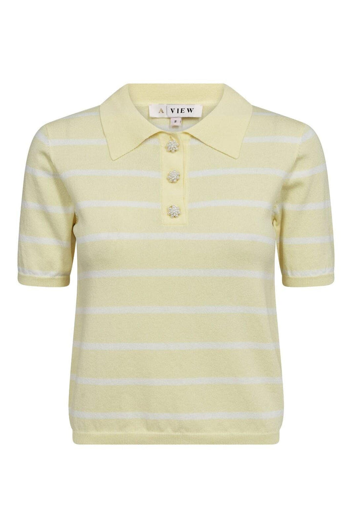 A-View - Elo Knit Polo AV7078 - 123 - Yellow/White Strikbluser 