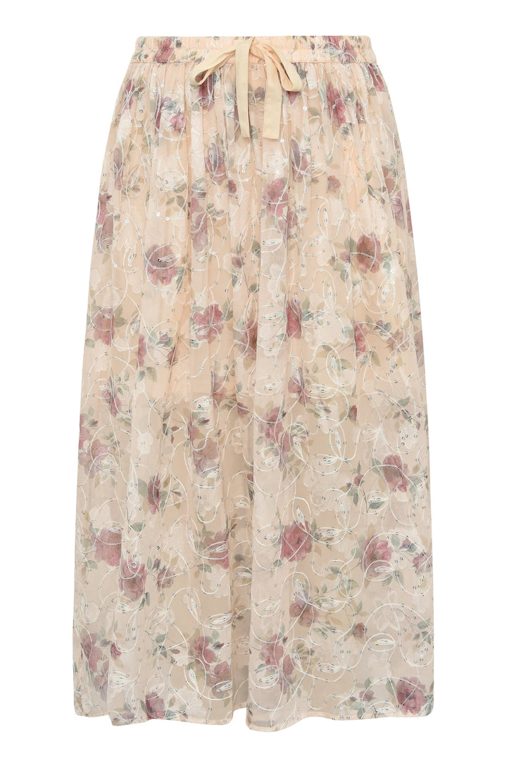 A-View - Flounce Skirt AV7040 - 308 - Sand/Dusty Green Nederdele 