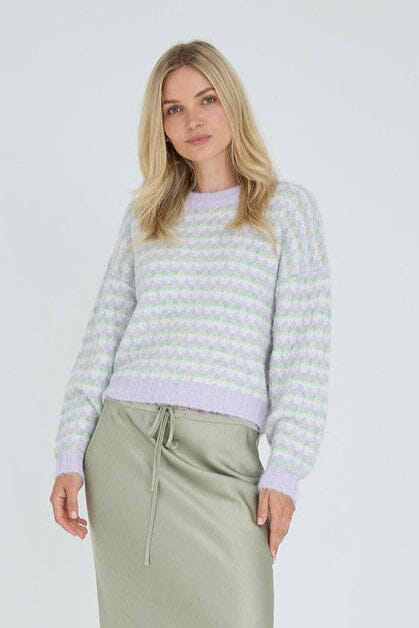 A-View - Sassi Knit Pullover AV7072 - 180 - Green/Purple Strikbluser 