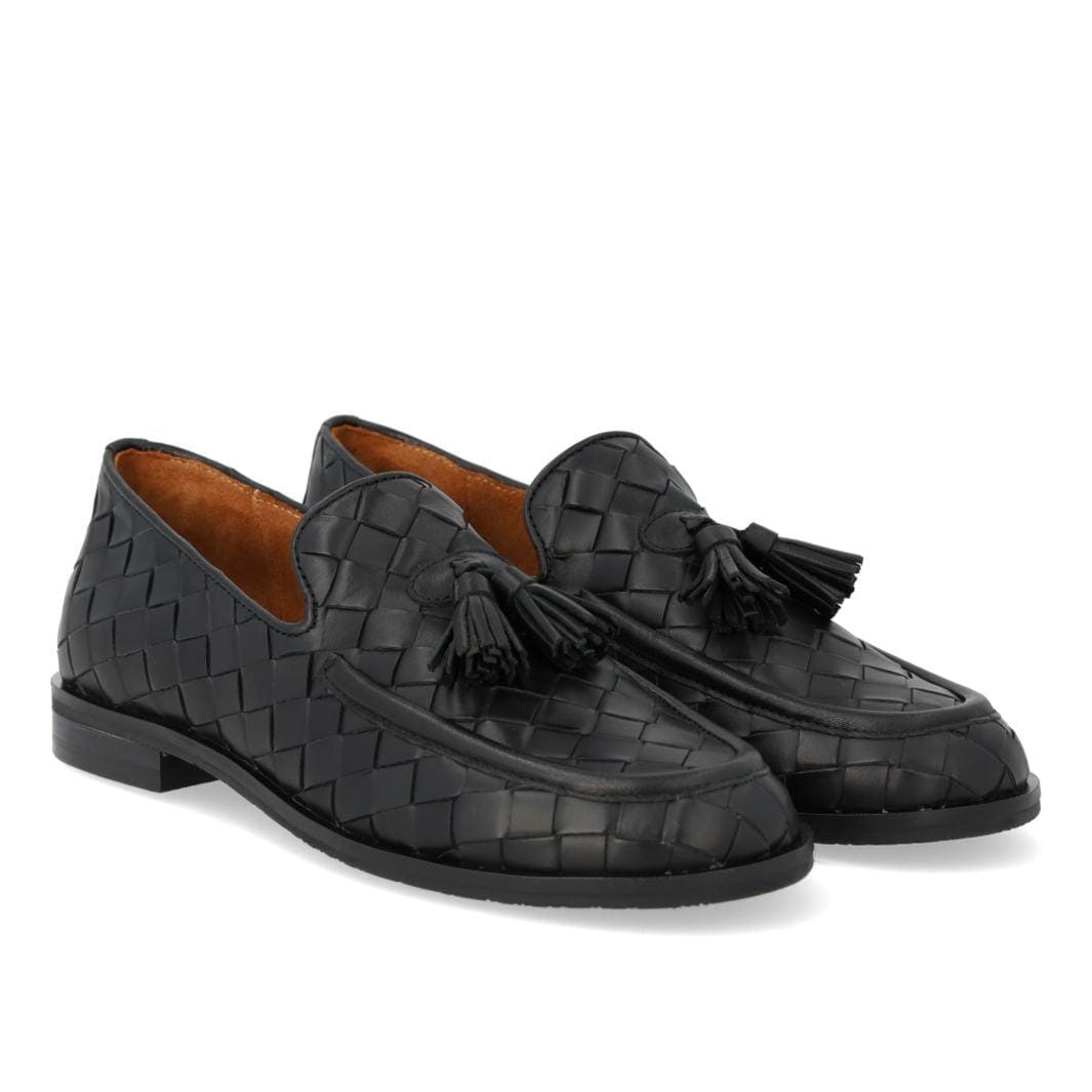 Angulus - Flettet Loafer Med Kvastdetaljer 1742-101 - 4689 Black Braid Loafer 