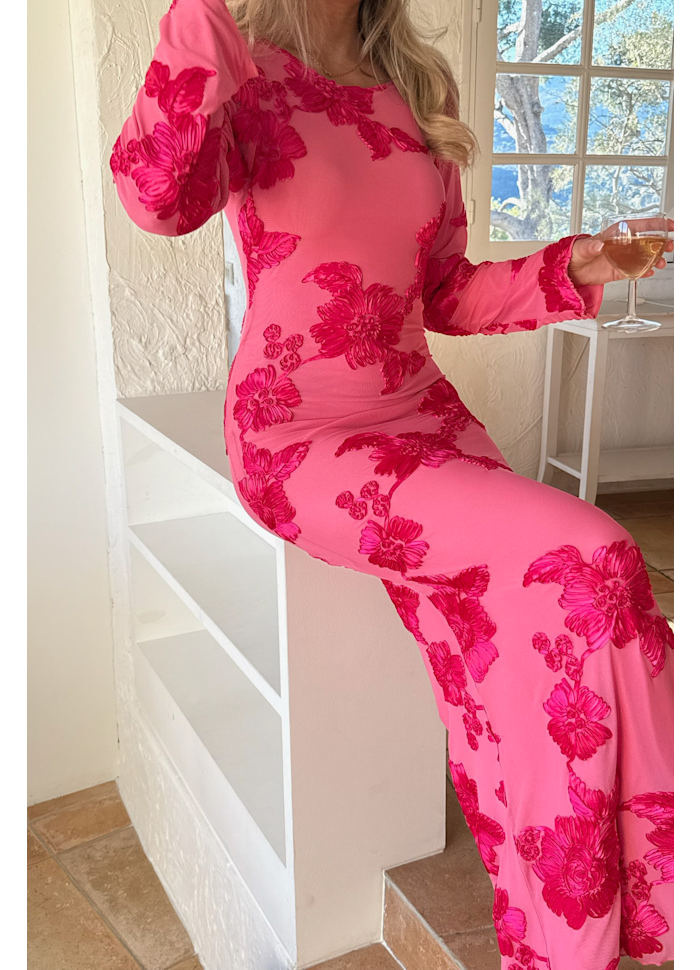 Forhåndsbestilling - BYIC - Floraic Mesh Dress A23862 - Fuchsia Pink Flower