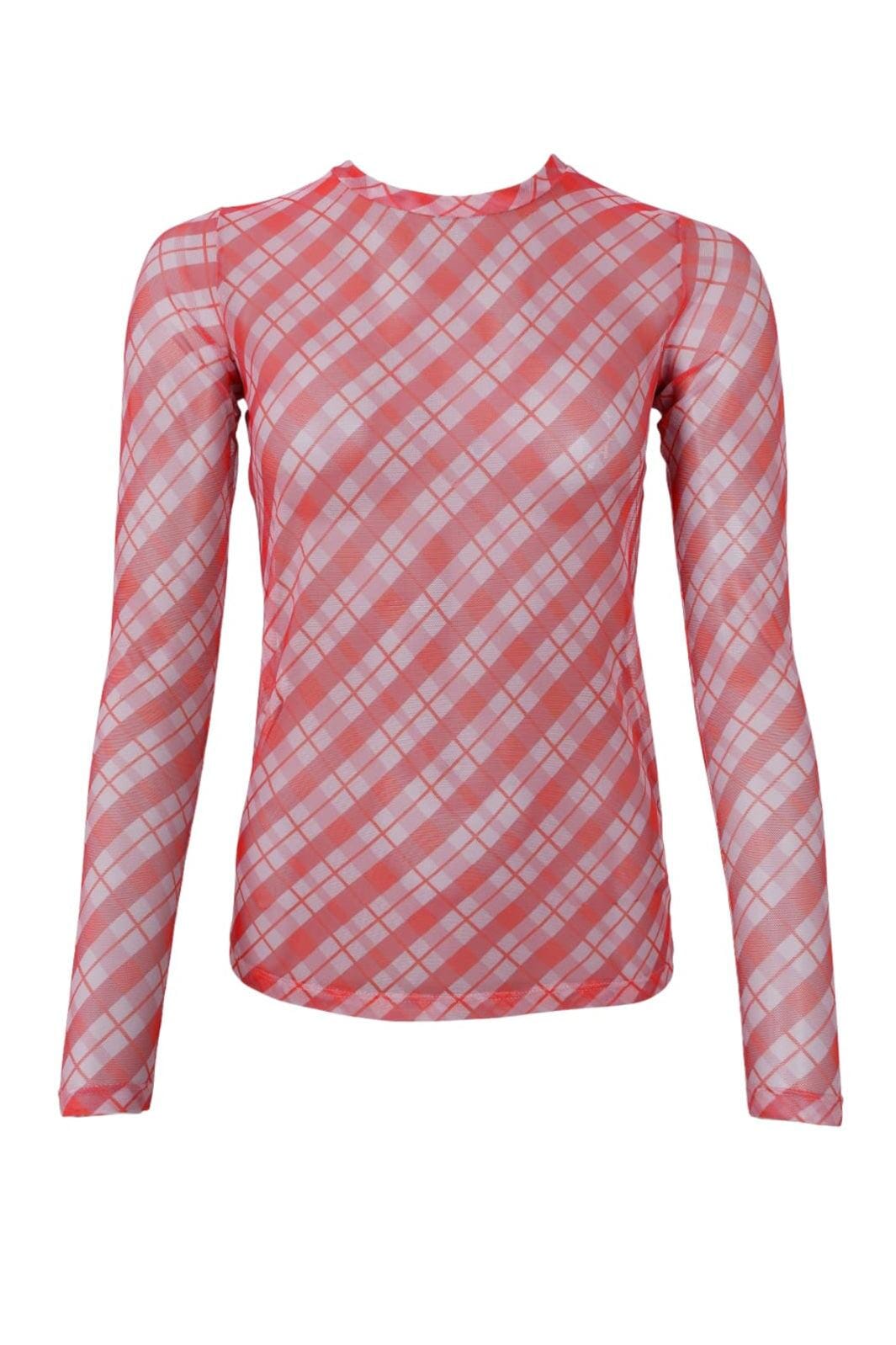 Black Colour - Bcanne Mesh Blouse 41138 - Shirts - Red Check Bluser 