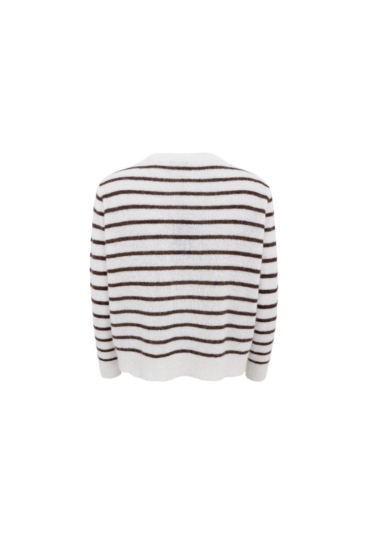 Black Colour - Bcdell Striped Knit Cardigan 1197 - Off White