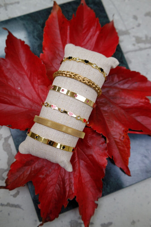 Black Colour - Bcgrace Rhinestone Bracelet 4428 - Gold Coloured W. Pink