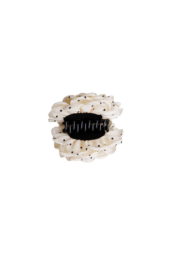 Black Colour - Bcvilla Mega Flower Hair Claw 6027 - Creme W. Dots