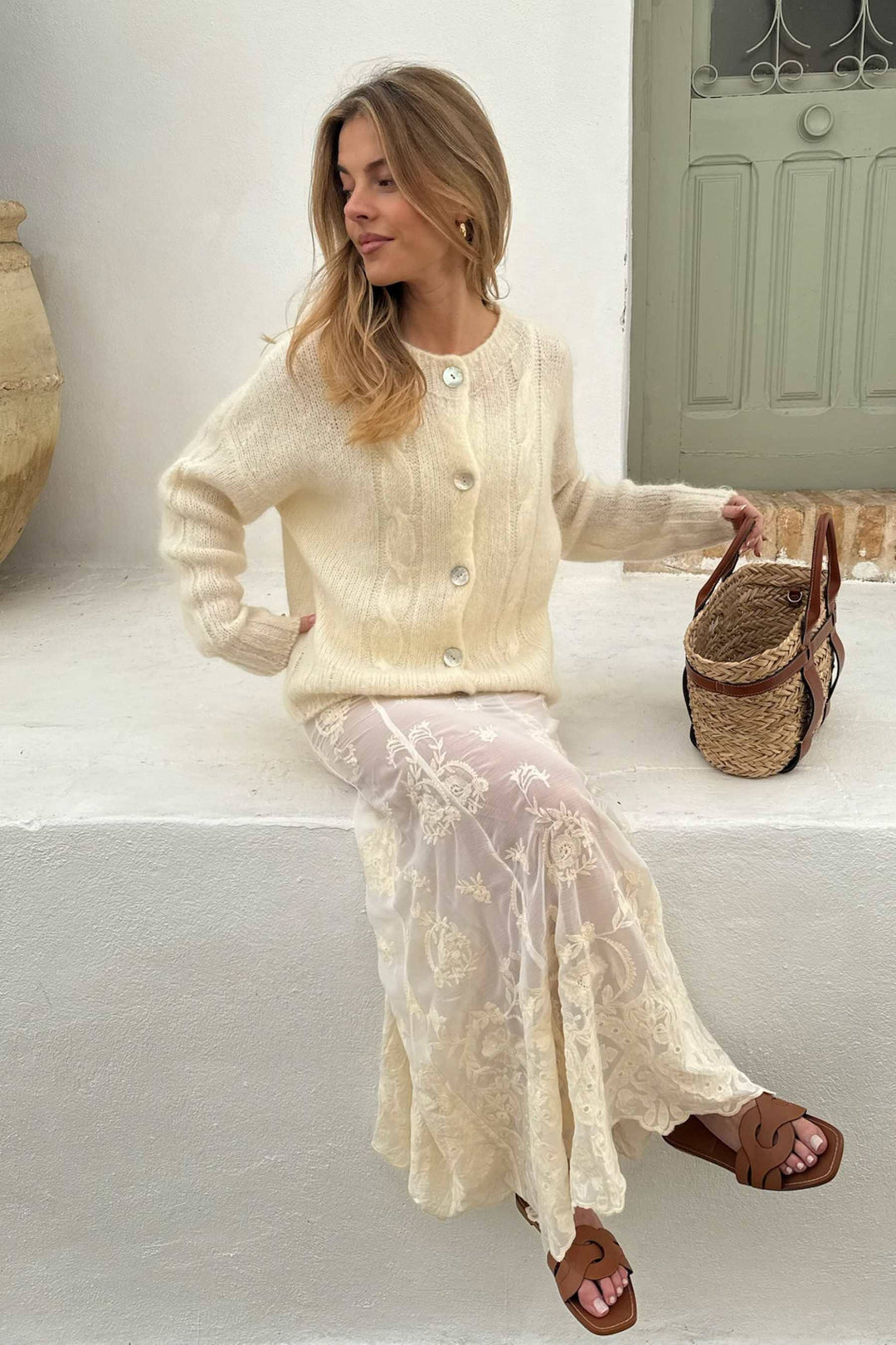 BYIC - Ditteic Cardigan 3420 - White Strikbluser 