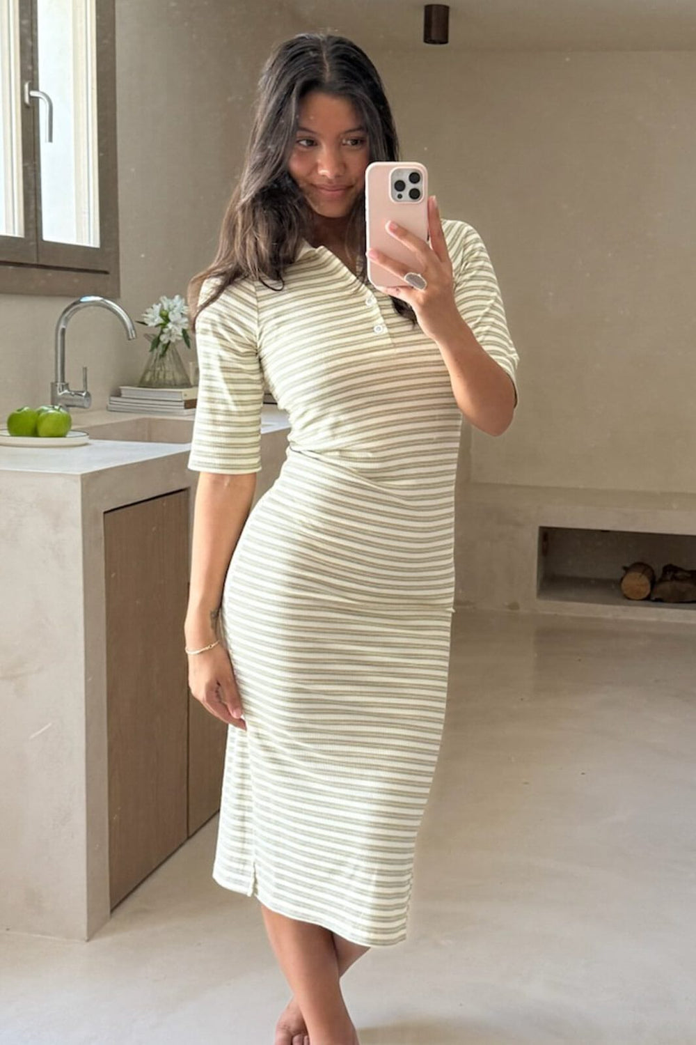 BYIC - Livaic Long Polo Dress A23996 - Yellow Stripes