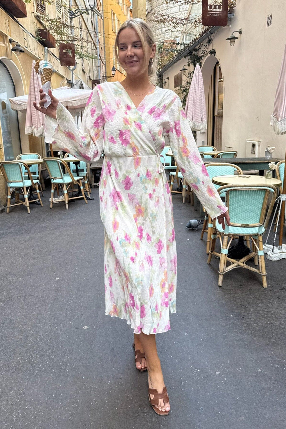 BYIC - Ofeliaic Long Wrap Dress A23640 - Pink Flower Blush Print Kjoler 
