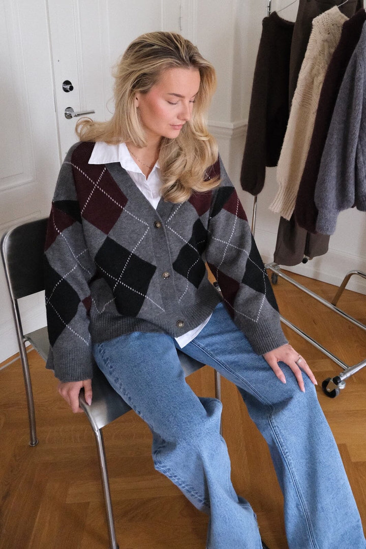 BYIC - Saschaic Cardigan D076 - Grey Argyle