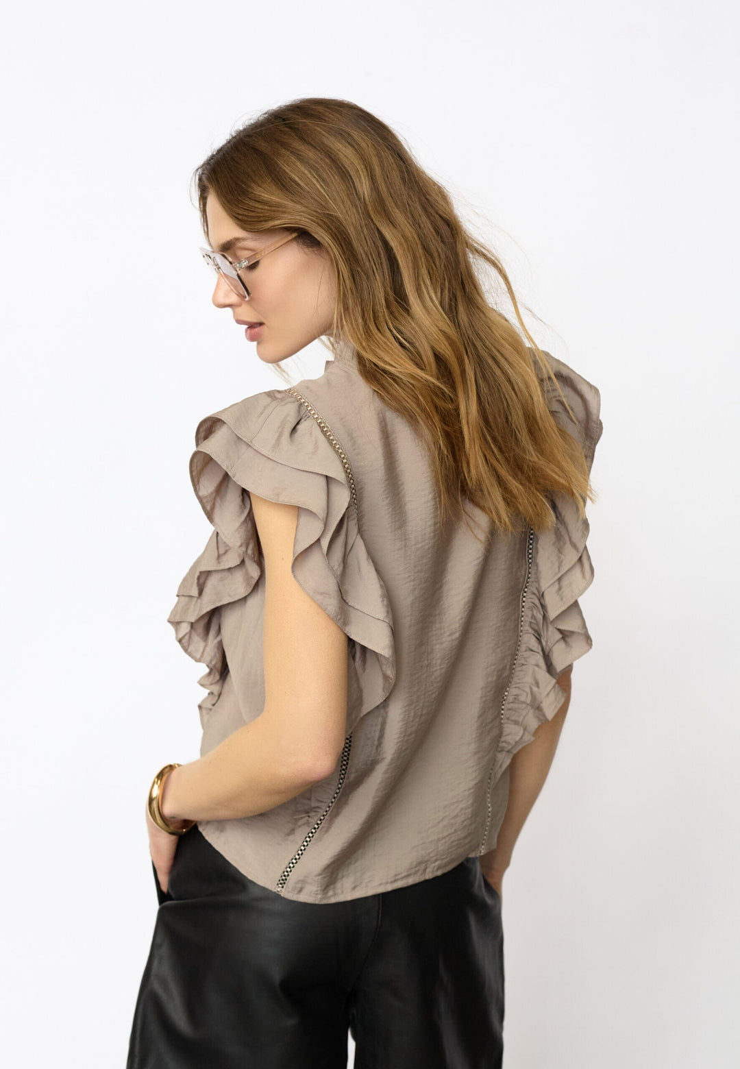 Co´Couture - Callumcc Lace Frill V-Top 45172 - 2006 - Taupe Toppe 