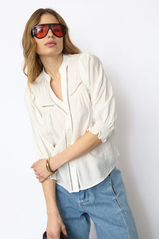 Co´Couture - Callumcc Lace Puff V-Shirt 45173 - 4000 - White Skjorter 