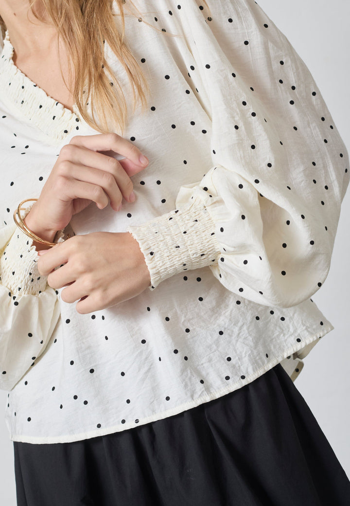Co´Couture - Diemcc Dot V-Blouse 45062 - 1196 - Offwhite-Black Bluser 