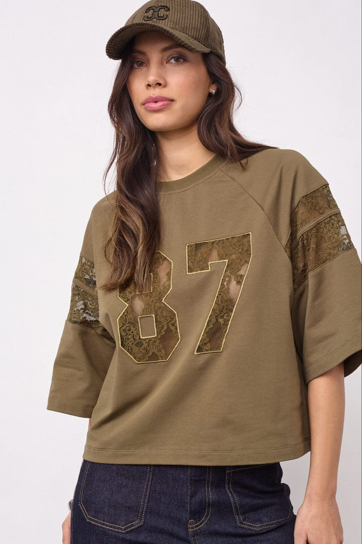 Co´Couture - Elycc 87 Lace Tee Sweat 500029 - 60004 - Army T-shirts 