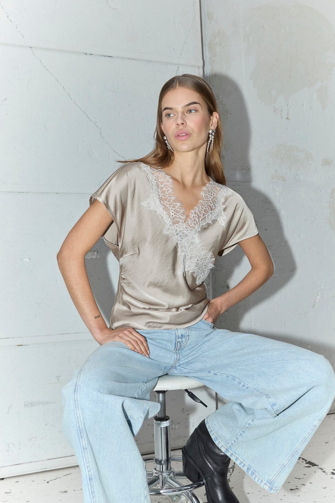 Co´Couture - Iduncc Lace Ss Blouse 45167 - 320 - Bisquit