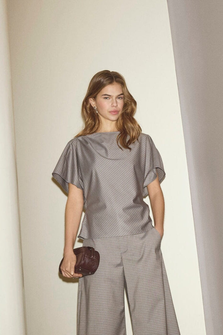 Co´Couture - Jovecc Check Pleat Blouse 500146 - 65004 - Light Grey Bluser 