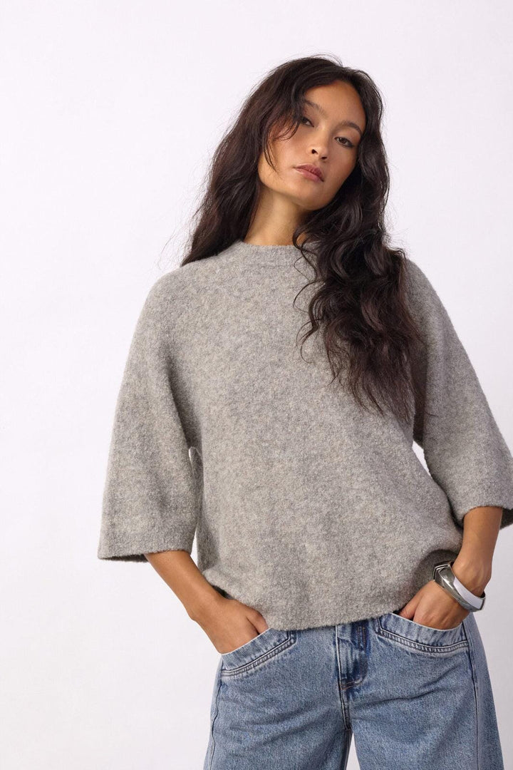 Co´Couture - Kailacc Ss Knit 500227 - 65006 - Grey Melange Strikbluser 