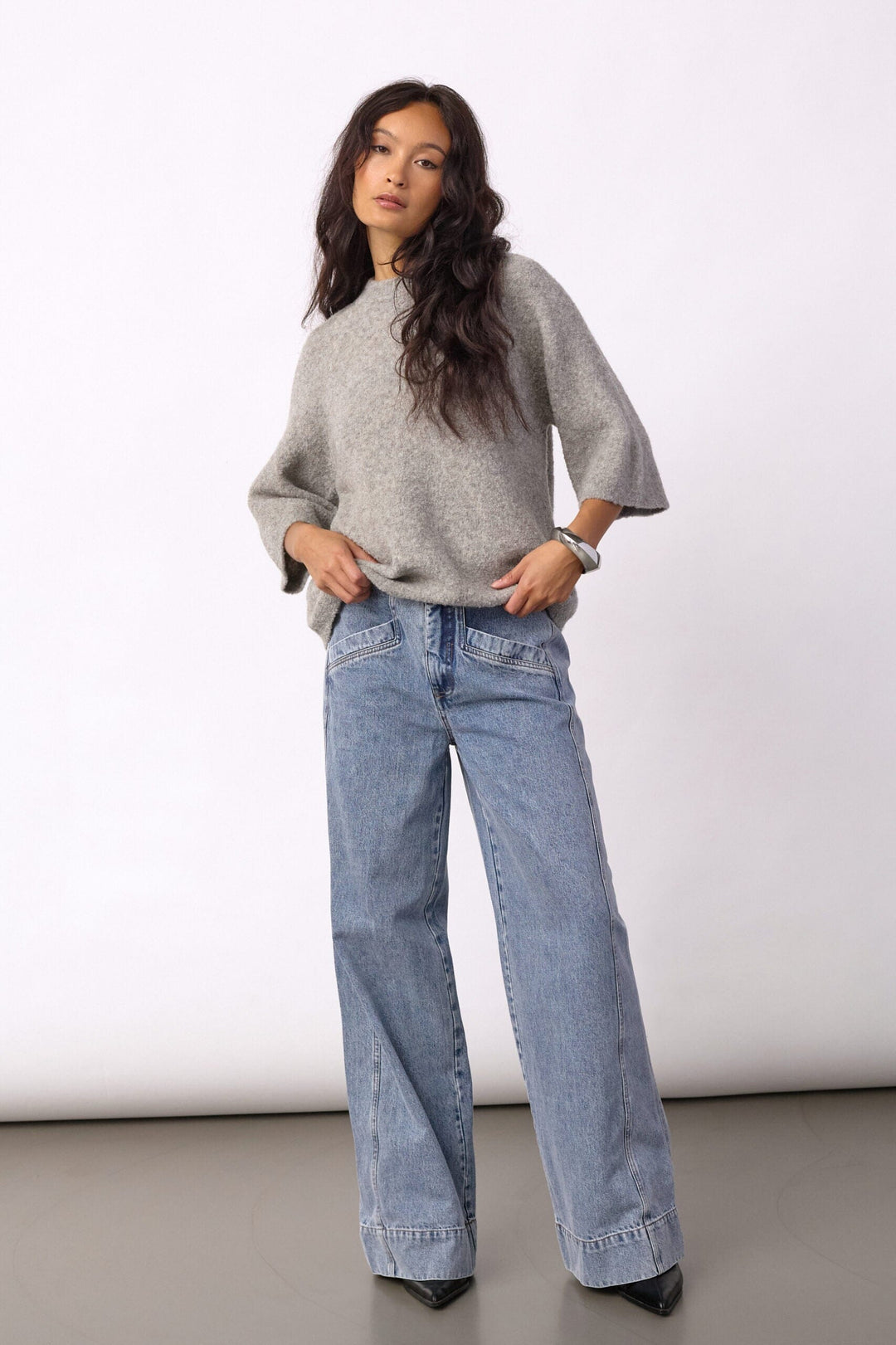 Co´Couture - Kailacc Ss Knit 500227 - 65006 - Grey Melange Strikbluser 