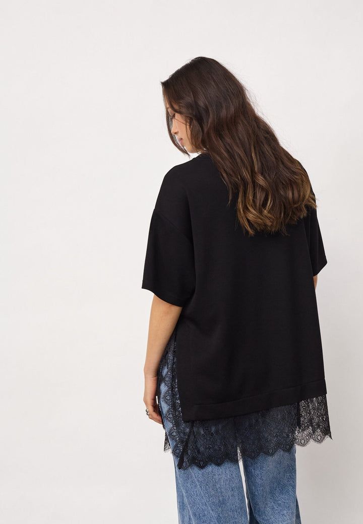 Co´Couture - Larsoncc Mix Lace Tee 500414 - 65001 - Black T-shirts 